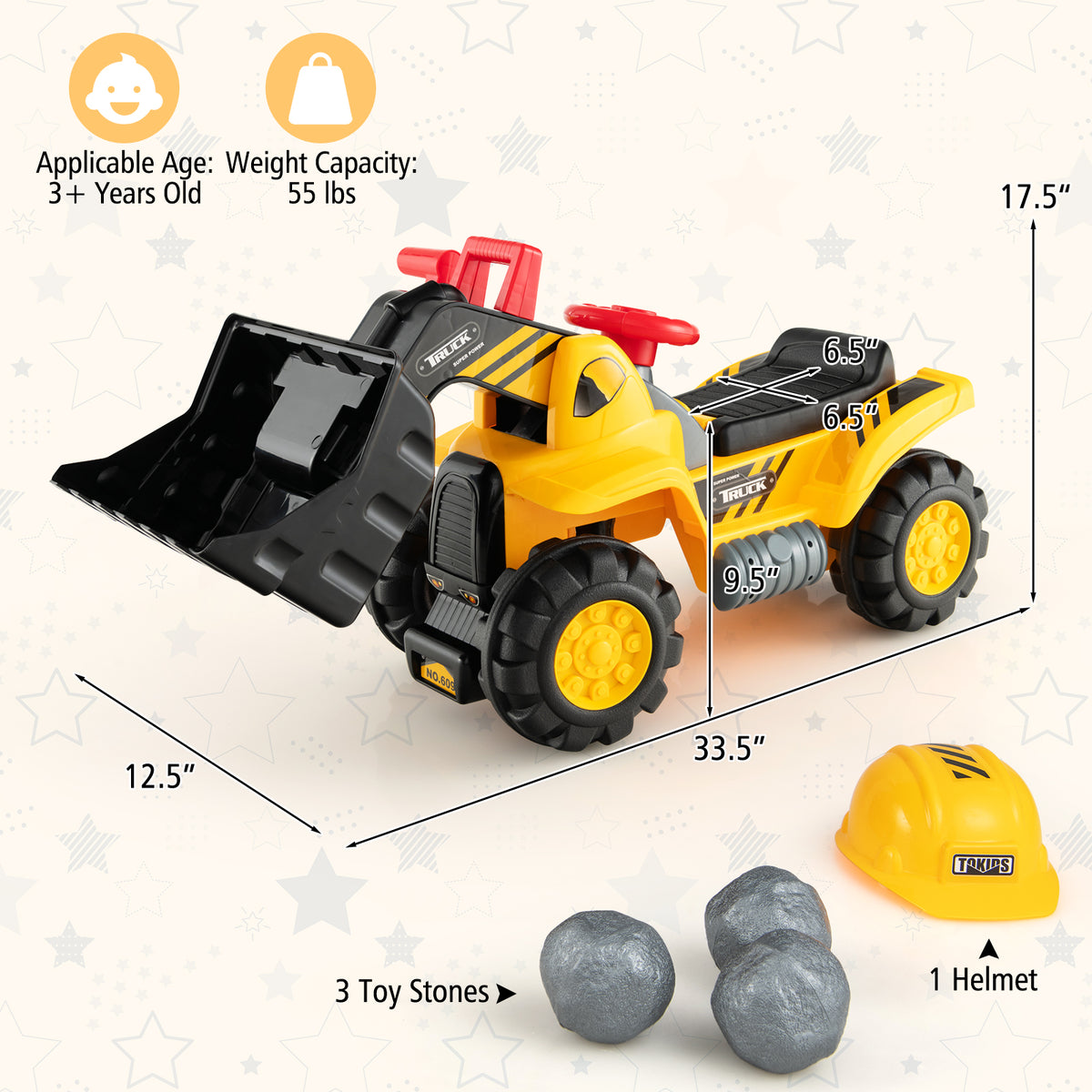 Kids Ride on Bulldozer Toy Play Truck with Adjustable Bucket Aged 3+ Years Old