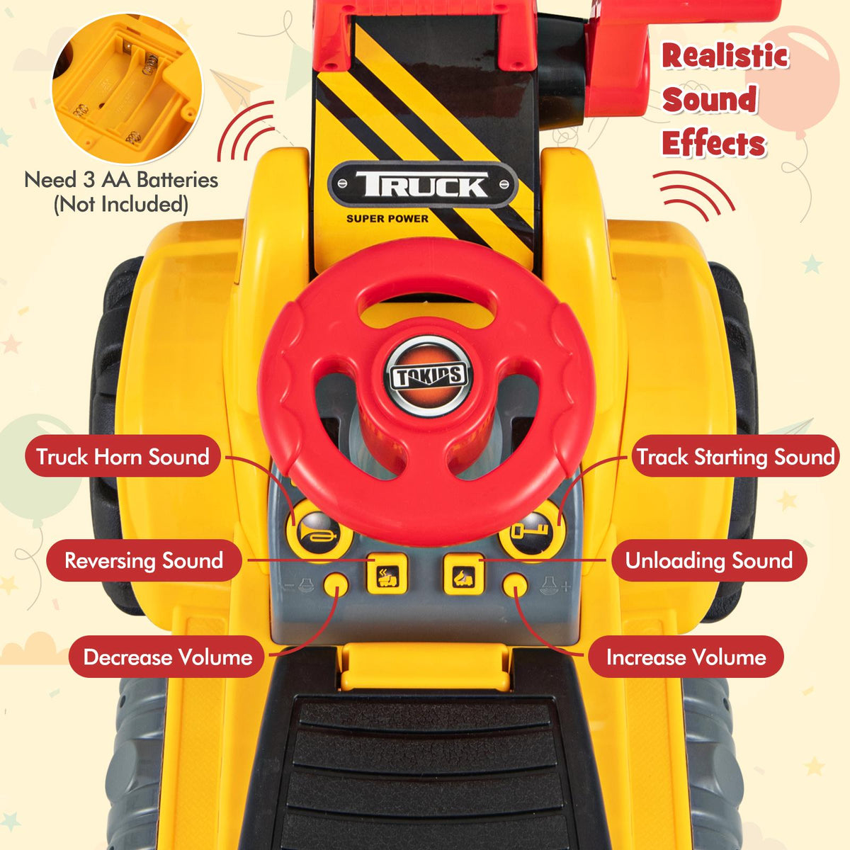Kids Ride on Bulldozer Toy Play Truck with Adjustable Bucket Aged 3+ Years Old