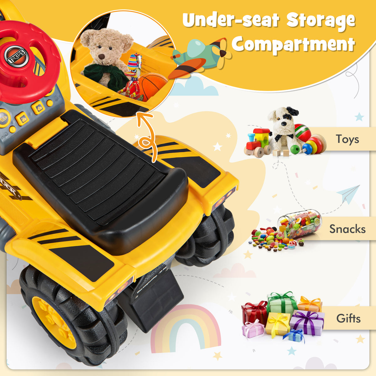 Kids Ride on Bulldozer Toy Play Truck with Adjustable Bucket Aged 3+ Years Old