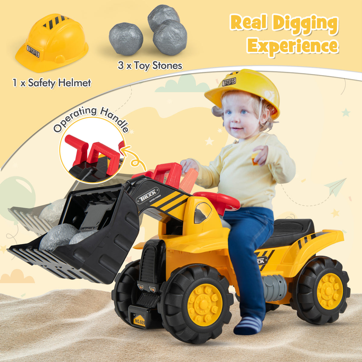 Kids Ride on Bulldozer Toy Play Truck with Adjustable Bucket Aged 3+ Years Old