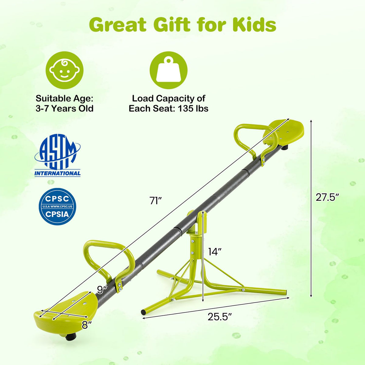 Kids Seesaw Swivel Children Teeter Totter Outdoor Play Set for 2 Children