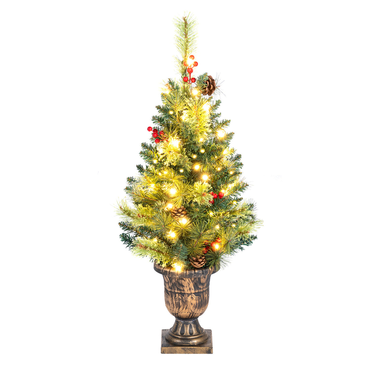 LED Christmas Tree with Red Berries Pine Cones