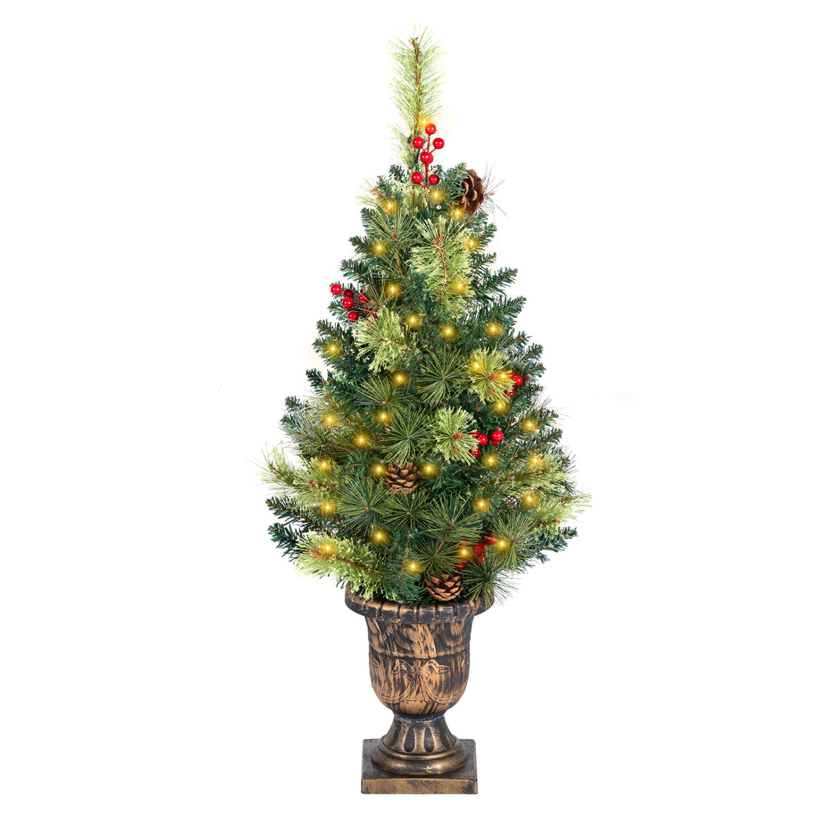 LED Christmas Tree with Red Berries Pine Cones