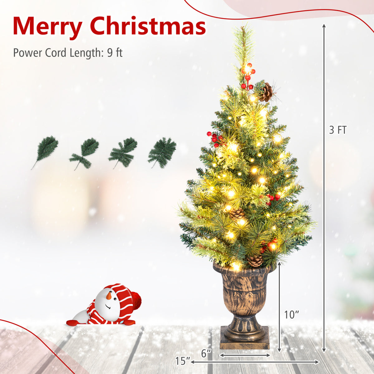 LED Christmas Tree with Red Berries Pine Cones