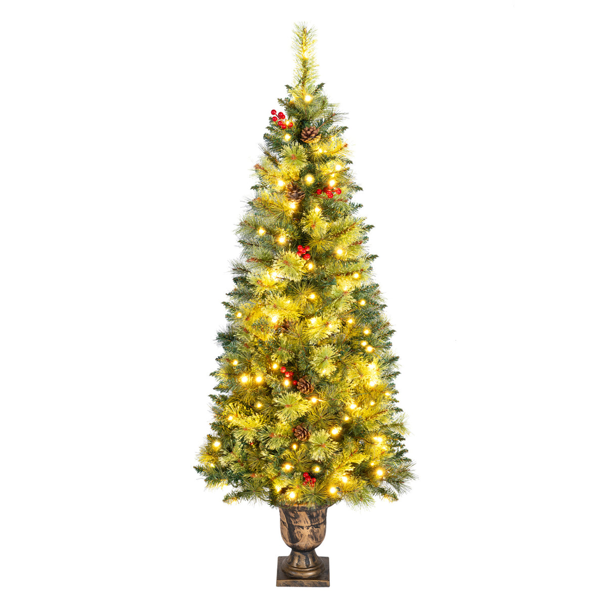 LED Christmas Tree with Red Berries Pine Cones