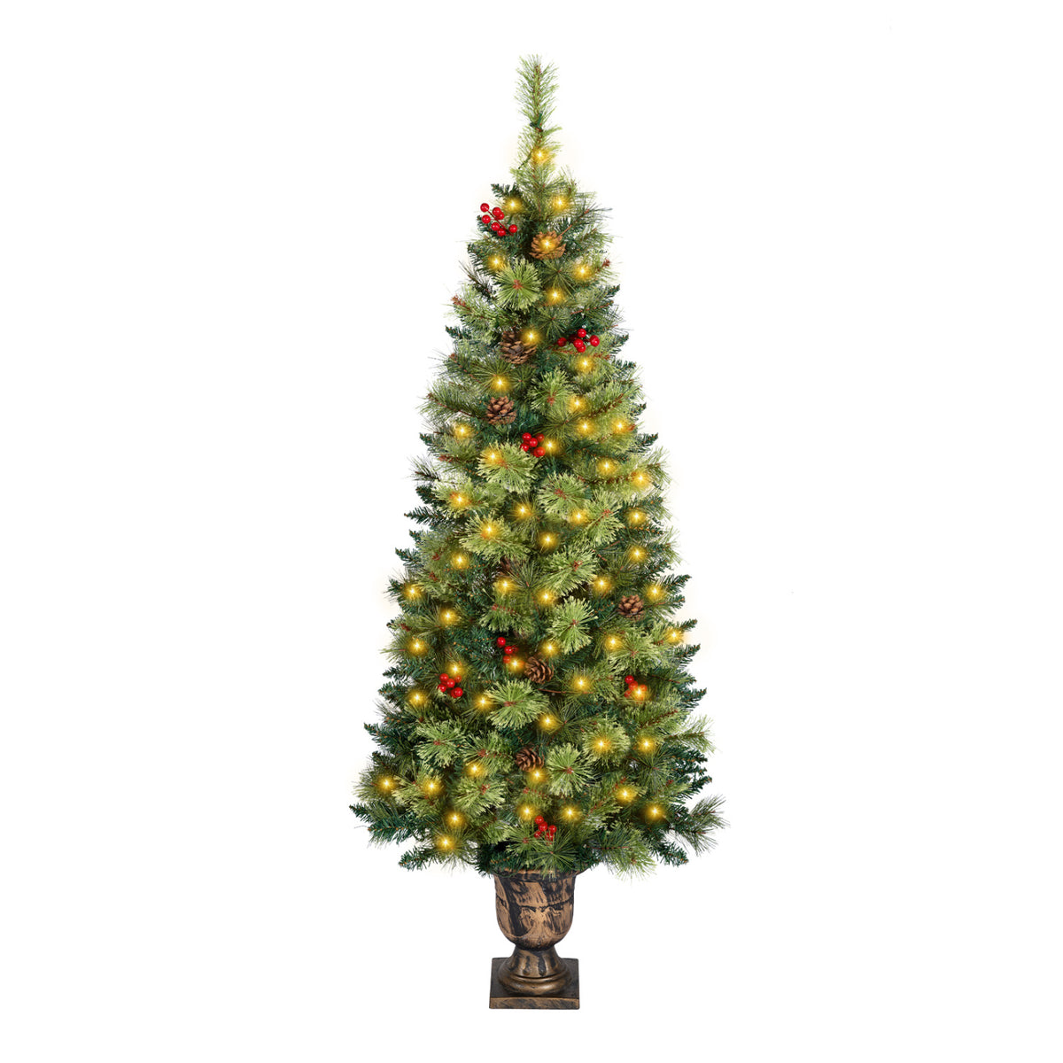 LED Christmas Tree with Red Berries Pine Cones