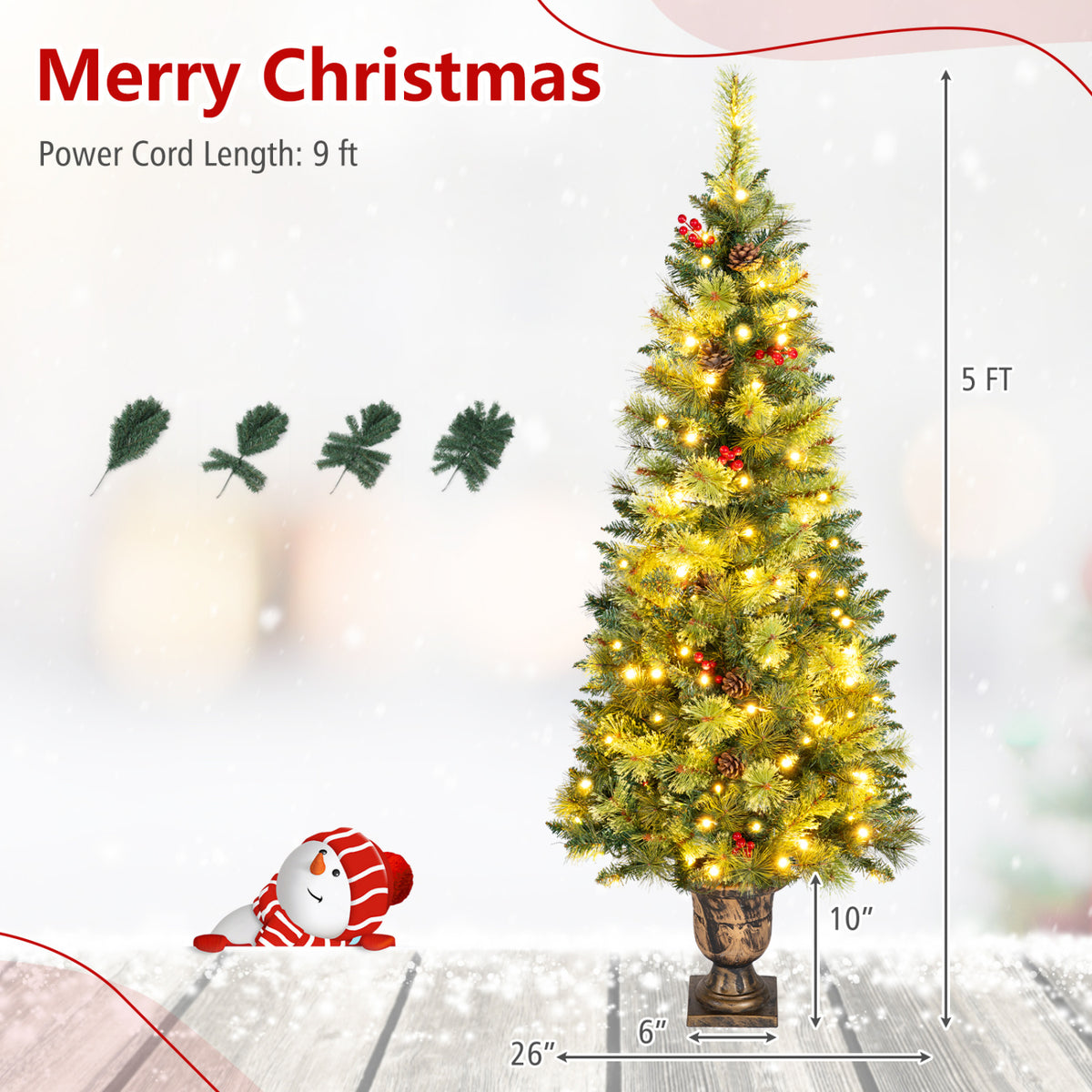 LED Christmas Tree with Red Berries Pine Cones