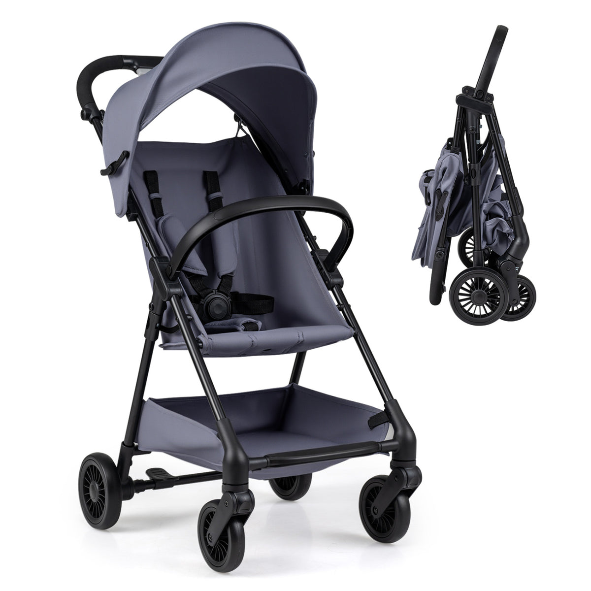 Lightweight Travel Stroller with Canopy and Under-Seat Basket for Baby and Toddler