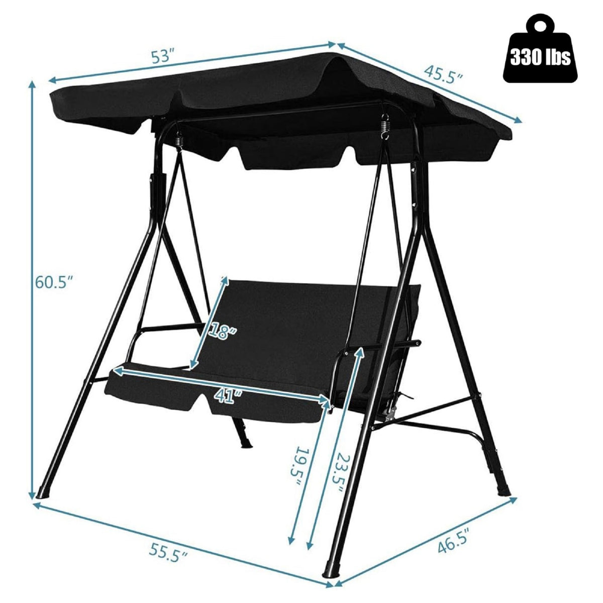 Loveseat Cushioned Patio Steel Frame Swing Glider