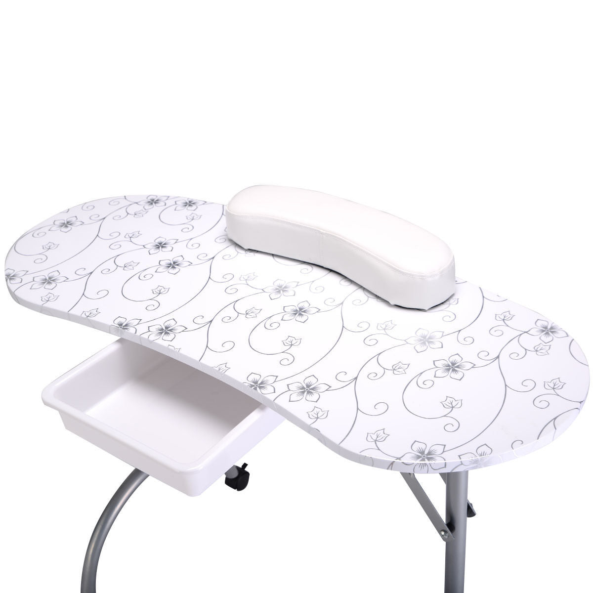 Foldable Portable Manicure Table with Drawer Casters and Cushion