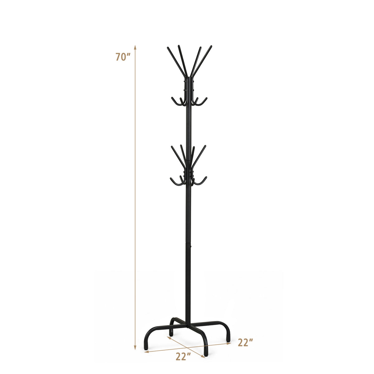 Metal Coat Rack Freestanding with 16 Hooks and 4 Legs for Entryway Office Bedroom, Black