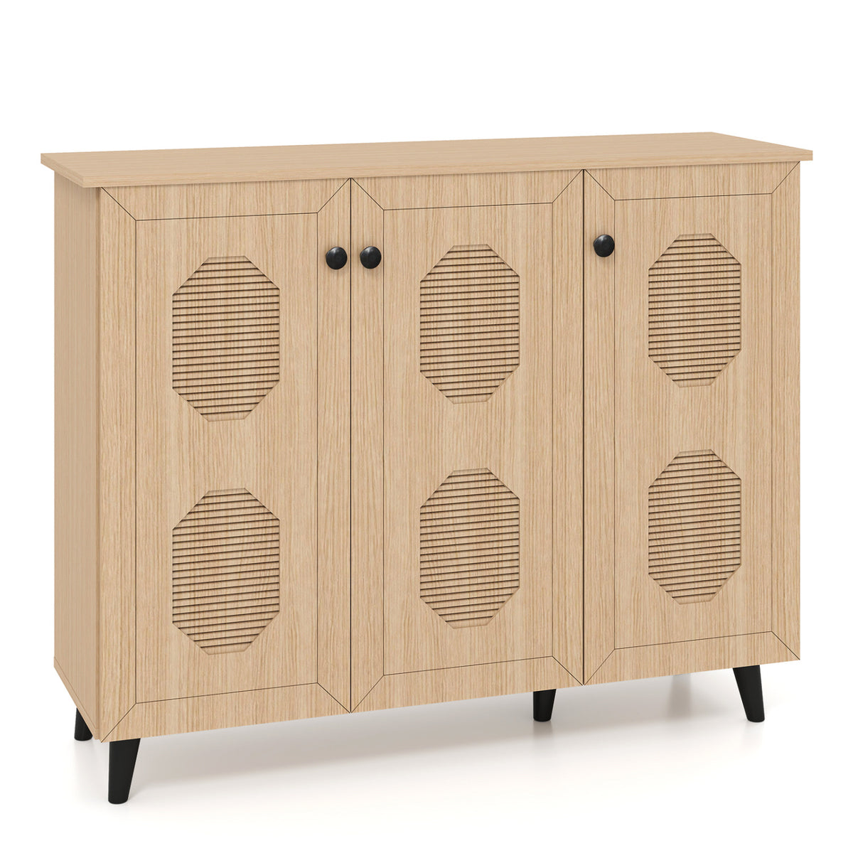 Natural Shoe Cabinet with 3 Doors Freestanding Closed Footwear Storage Unit for Entryway Hallway, Natural