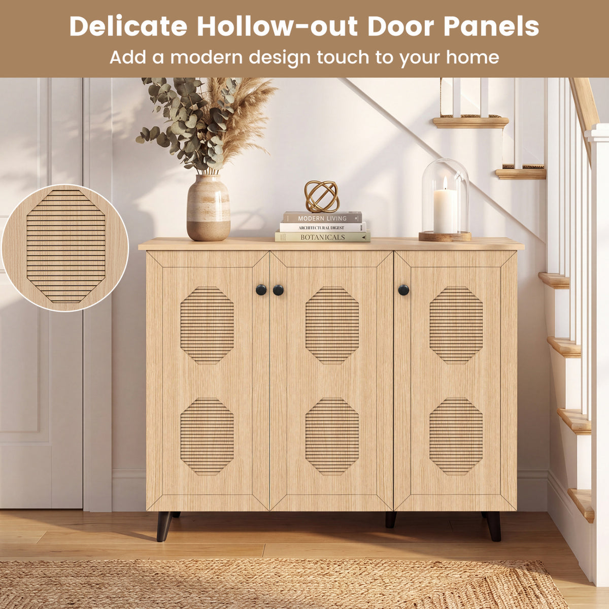 Natural Shoe Cabinet with 3 Doors Freestanding Closed Footwear Storage Unit for Entryway Hallway, Natural