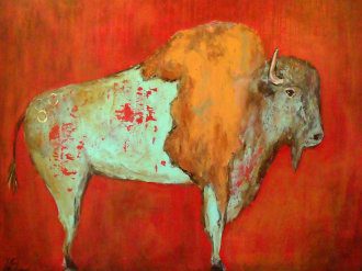 Red Buffalo Outdoor Canvas Wall Art