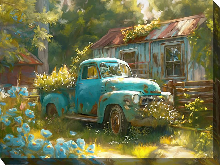 Old Blue Outdoor Canvas Wall Art