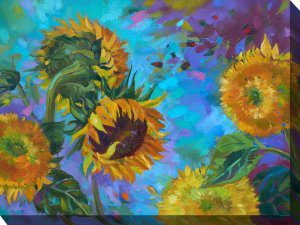 Sunflower On Blue Outdoor Canvas Wall Art