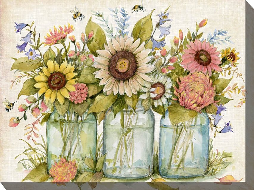Buzzing Bouquets Outdoor Canvas Wall Art