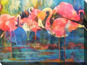 Flirty Flamingos Outdoor Canvas Wall Art