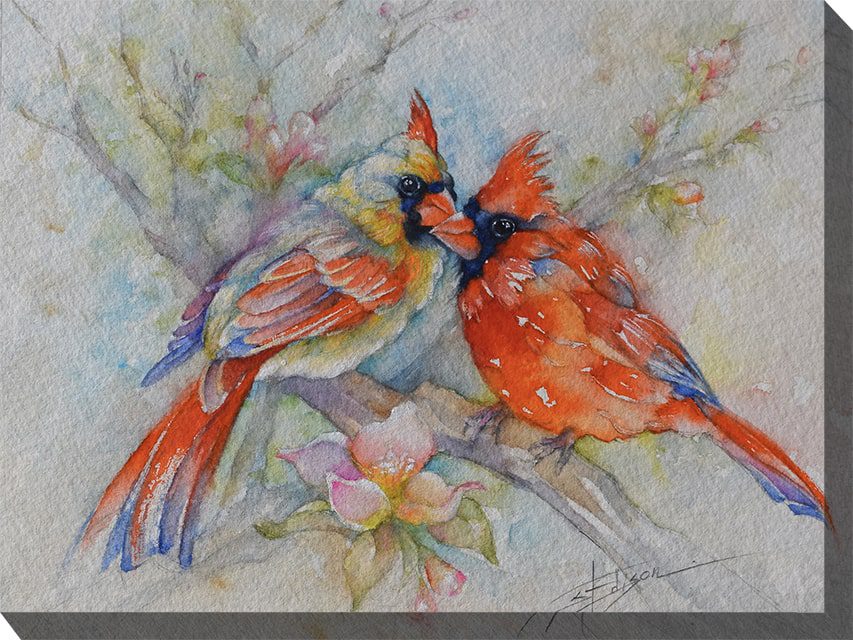 Cardinal Courtship Outdoor Canvas Wall Art