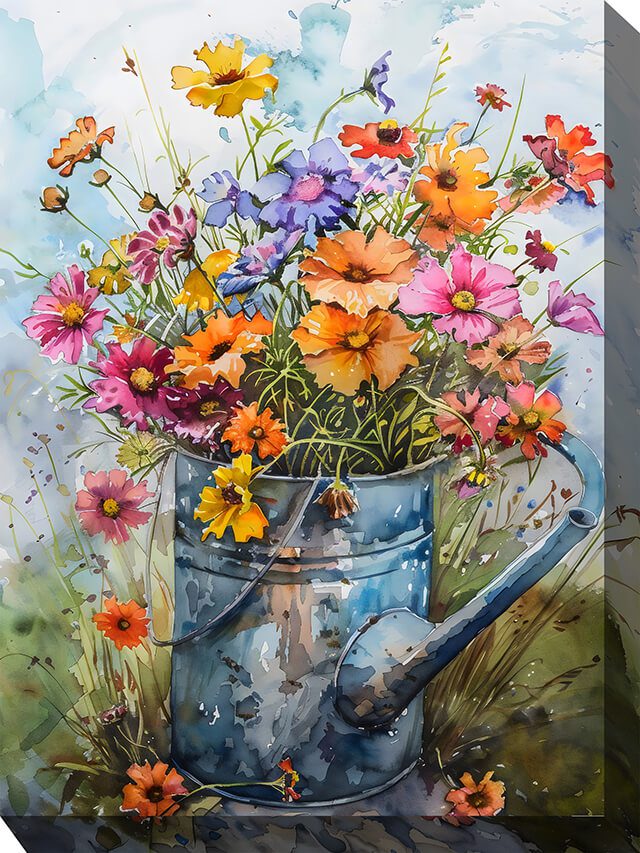 Watering Can Boutquet Outdoor Canvas Wall Art