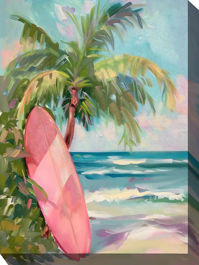 Pink Surfboard Outdoor Canvas Wall Art