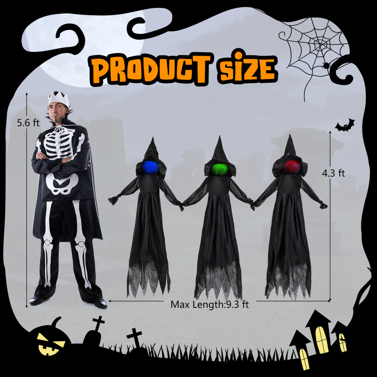Outdoor Halloween Witch Decoration with LED Lighted Face
