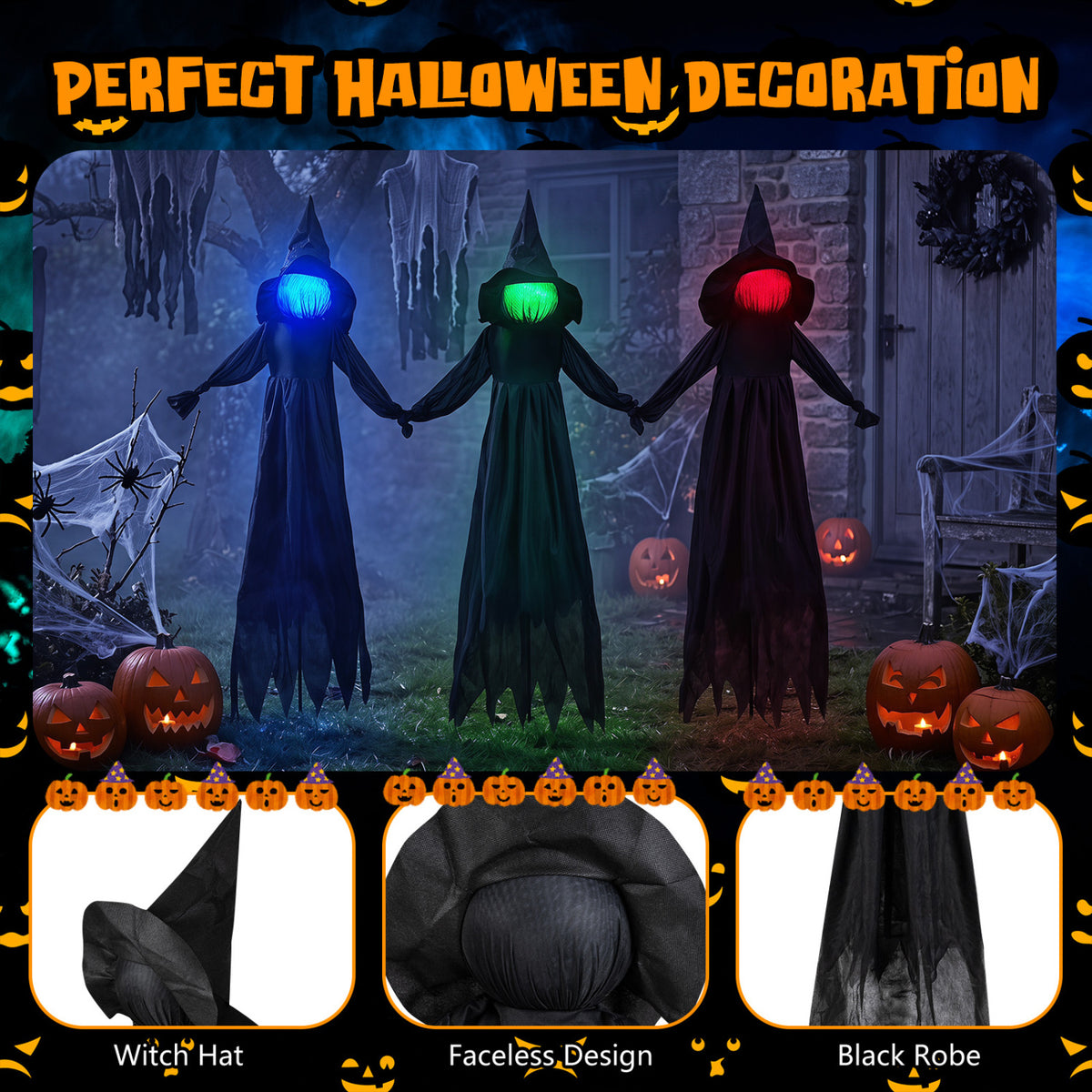 Outdoor Halloween Witch Decoration with LED Lighted Face