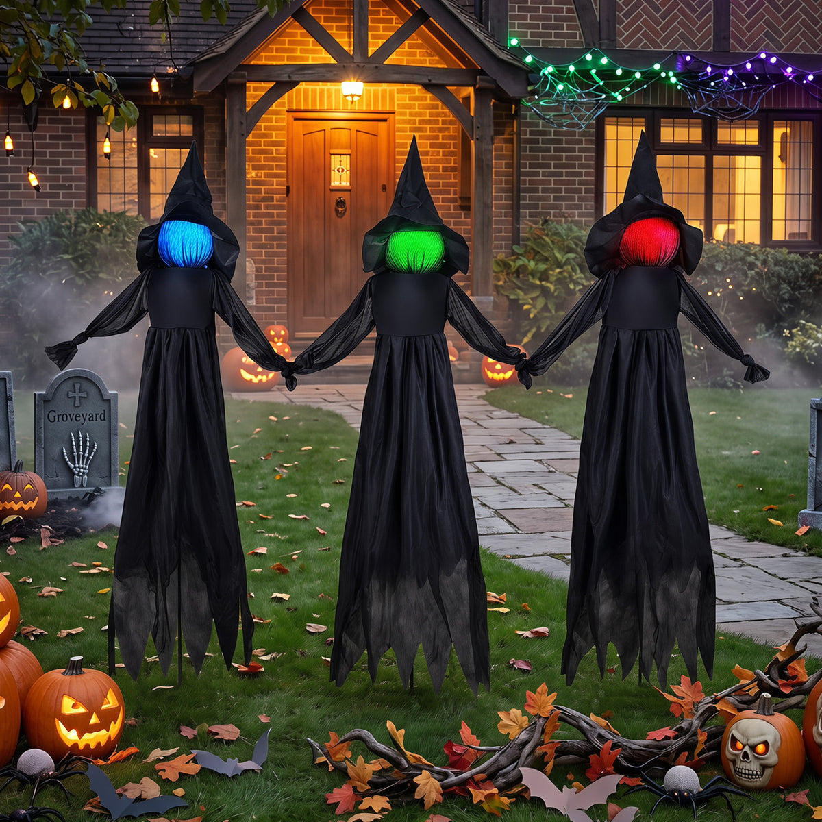 Outdoor Halloween Witch Decoration with LED Lighted Face