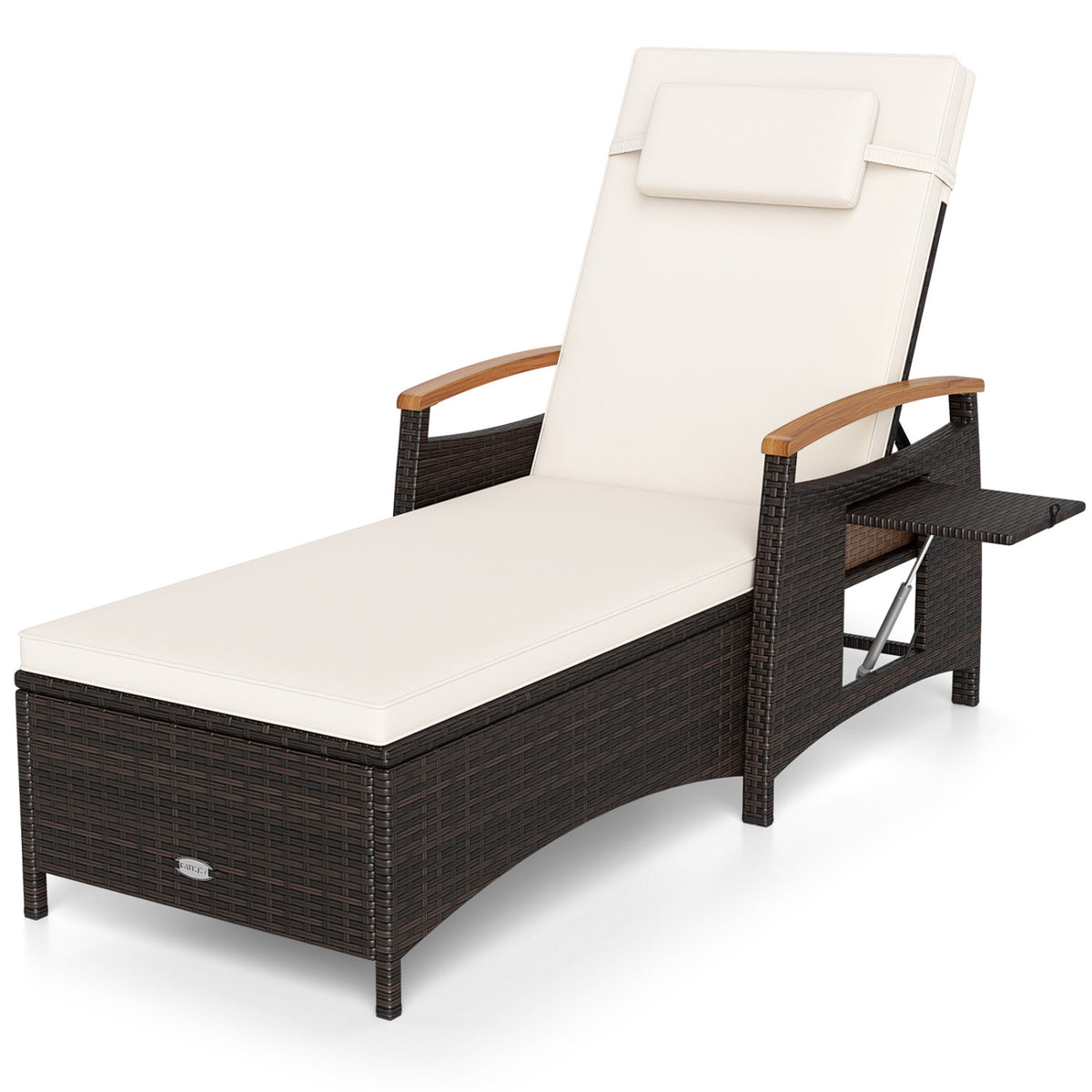 Single chaise lounge shown against a white background with its side tray extended.