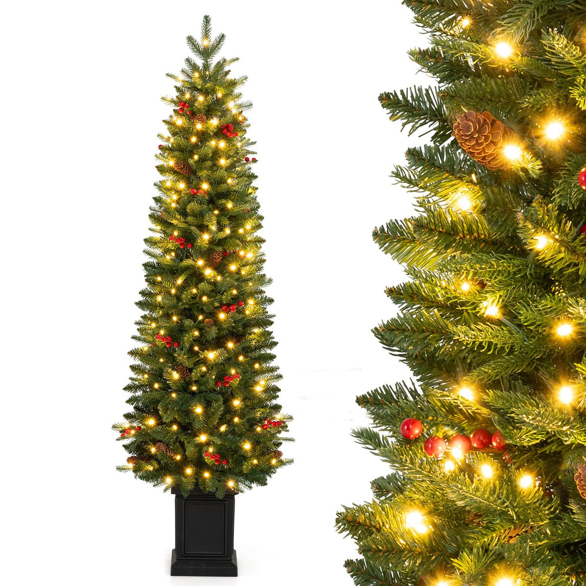 Pre-Lit Potted Artificial Christmas Tree with 100/150/200 Warm White LED Lights