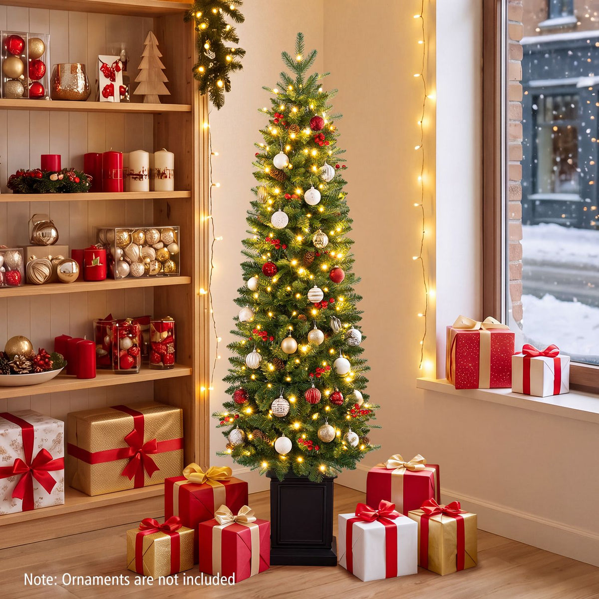 Pre-Lit Potted Artificial Christmas Tree with 100/150/200 Warm White LED Lights