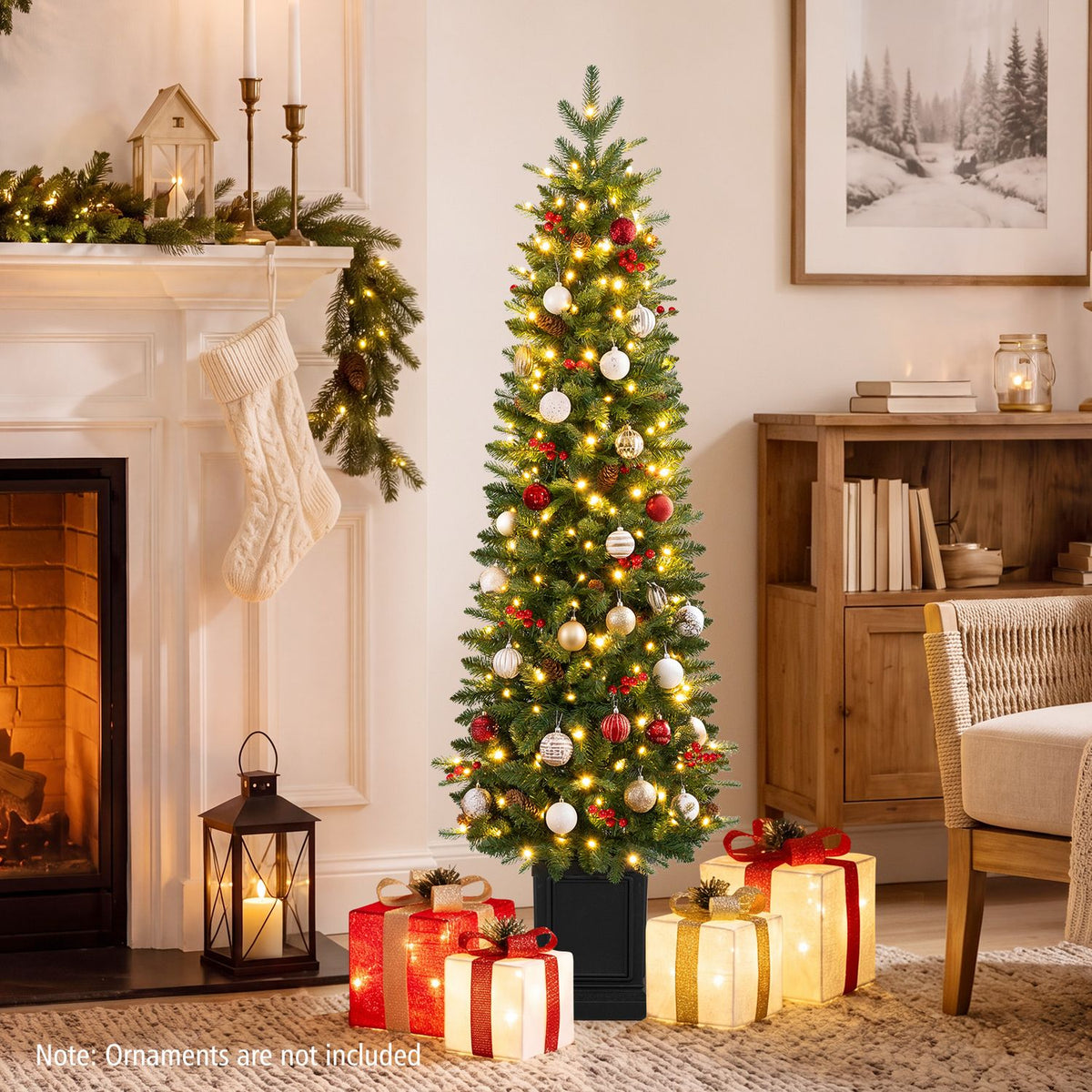 Pre-Lit Potted Artificial Christmas Tree with 100/150/200 Warm White LED Lights