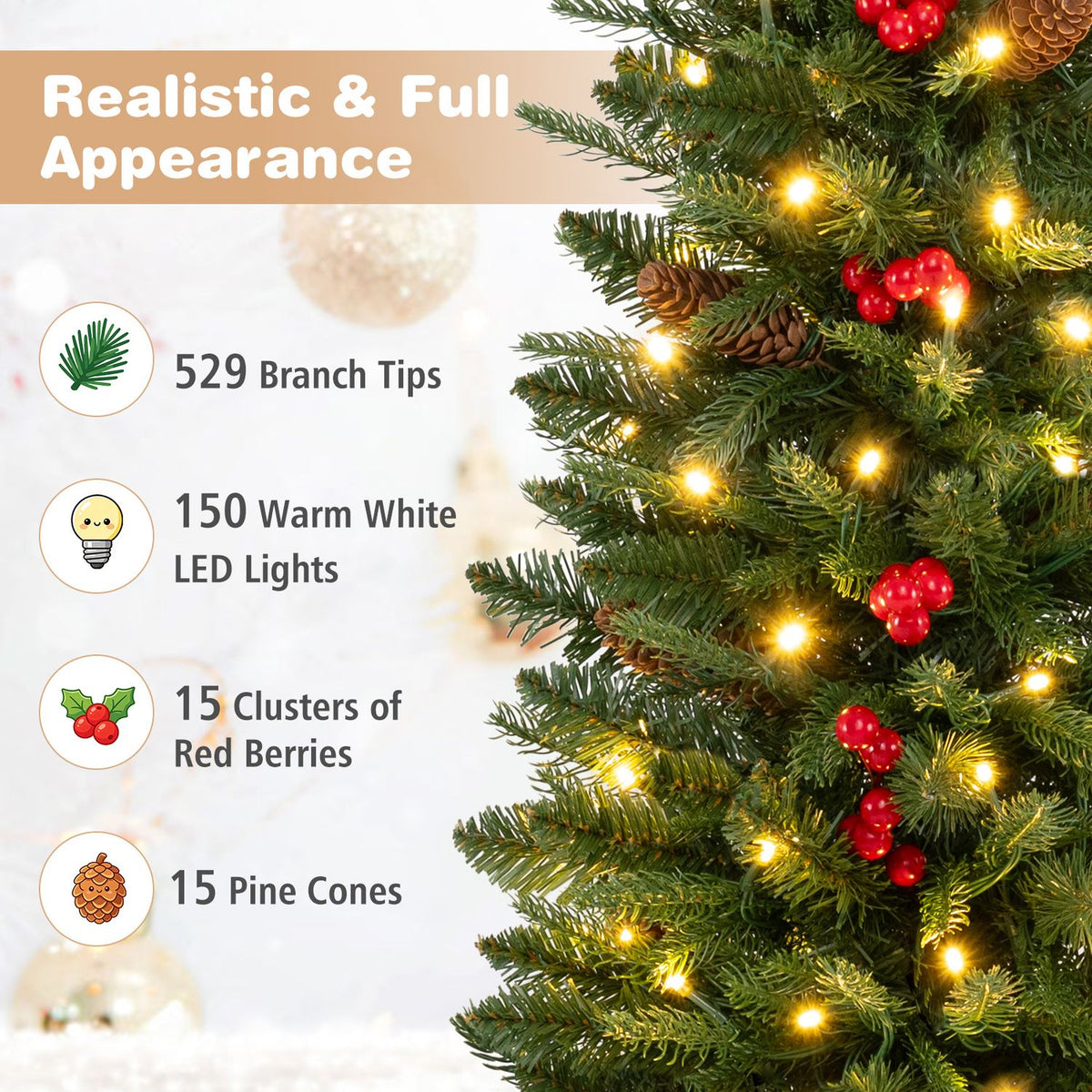 Pre-Lit Potted Artificial Christmas Tree with 100/150/200 Warm White LED Lights
