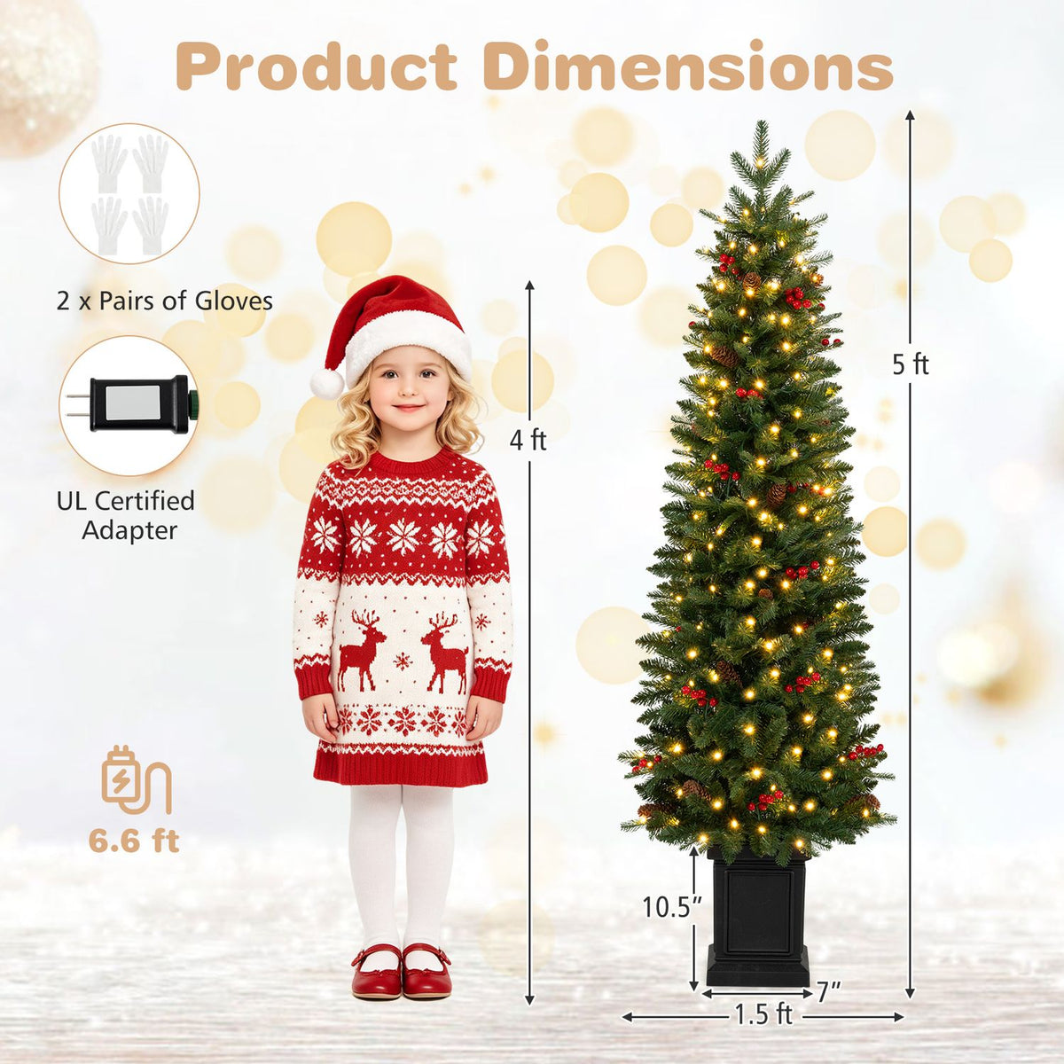 Pre-Lit Potted Artificial Christmas Tree with 100/150/200 Warm White LED Lights