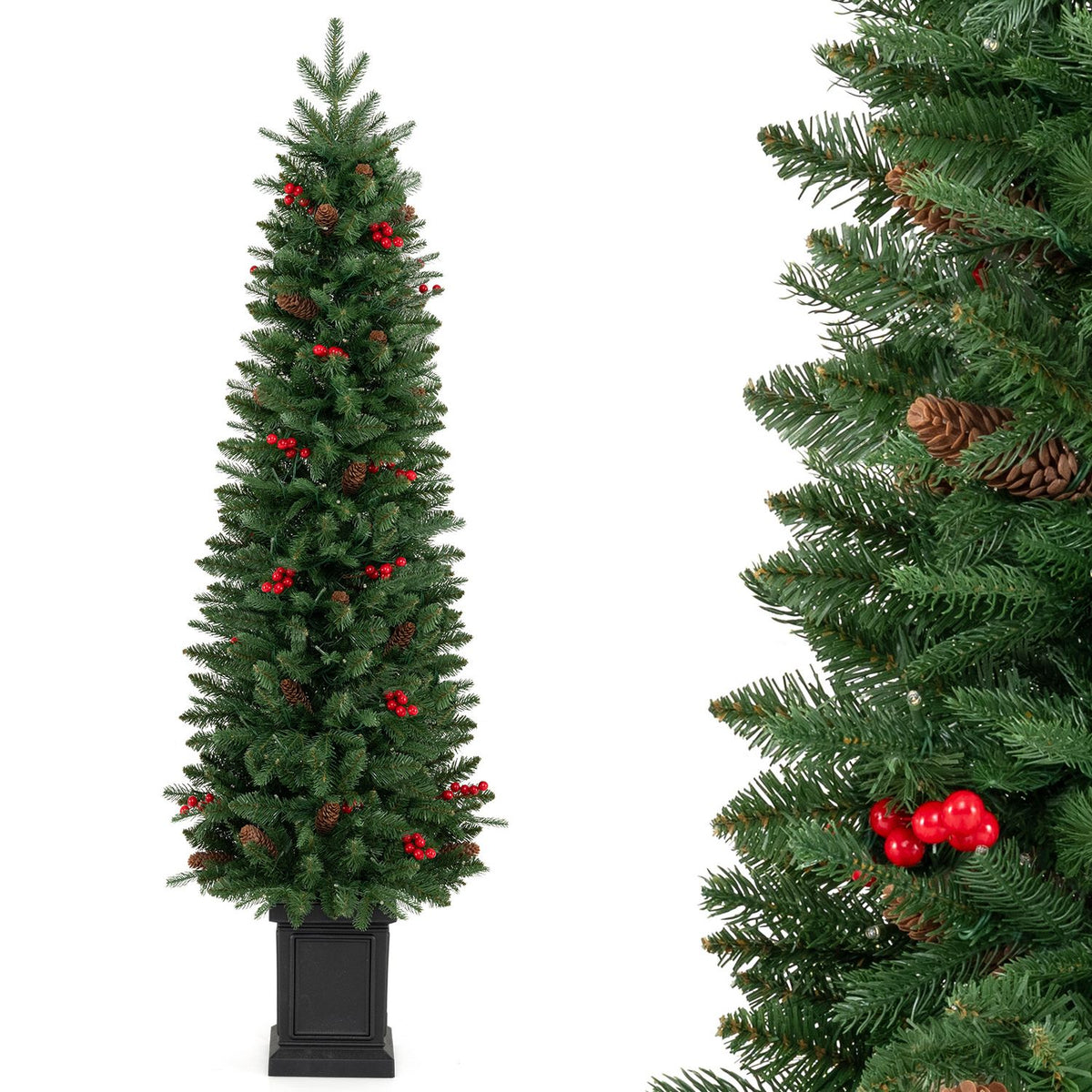 Pre-Lit Potted Artificial Christmas Tree with 100/150/200 Warm White LED Lights