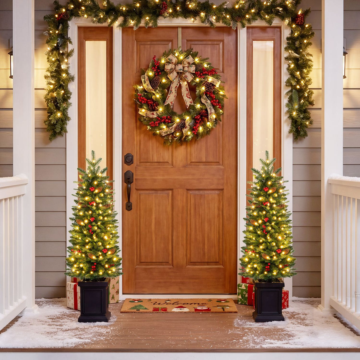 Pre-Lit Potted Artificial Christmas Tree with 100/150/200 Warm White LED Lights