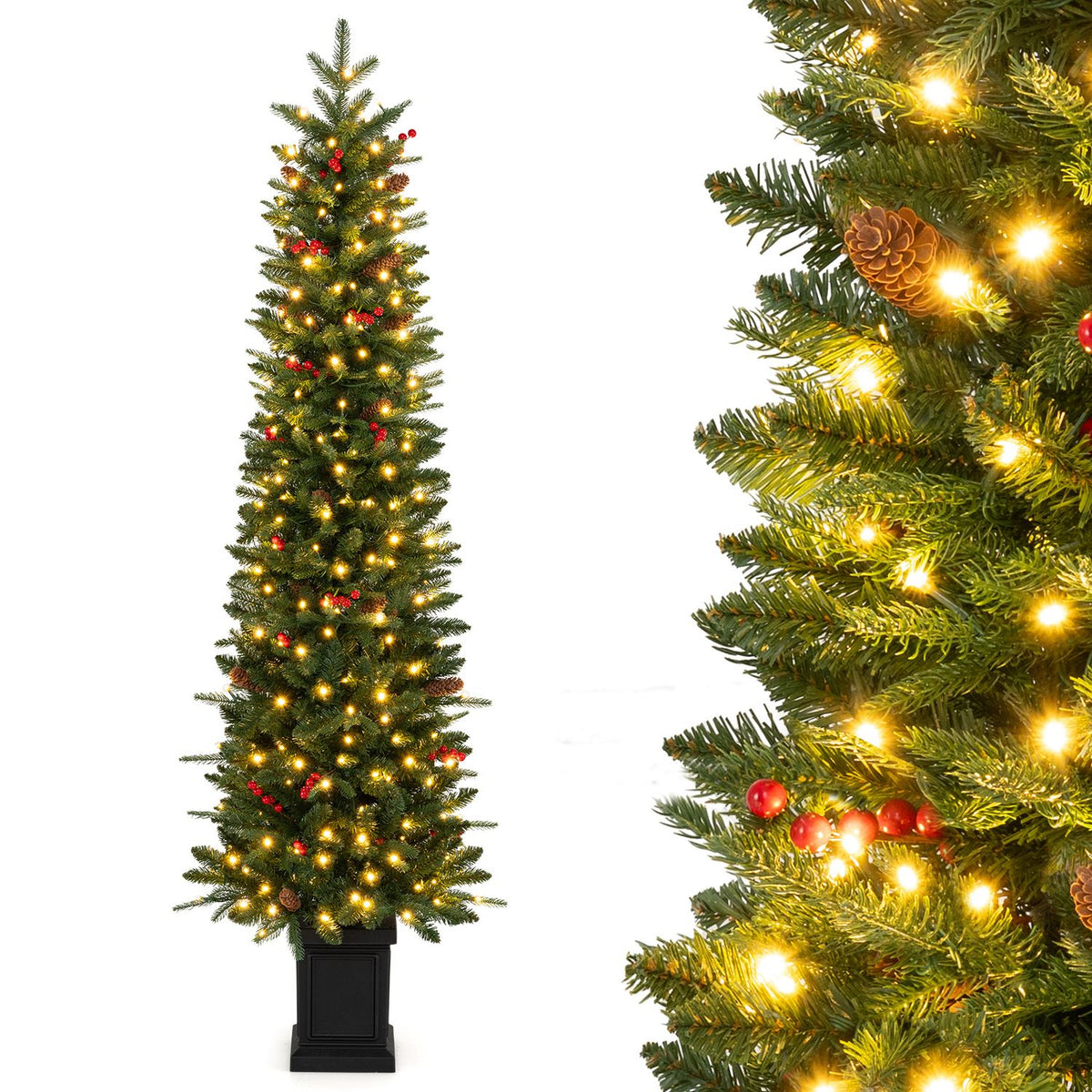 Pre-Lit Potted Artificial Christmas Tree with 100/150/200 Warm White LED Lights