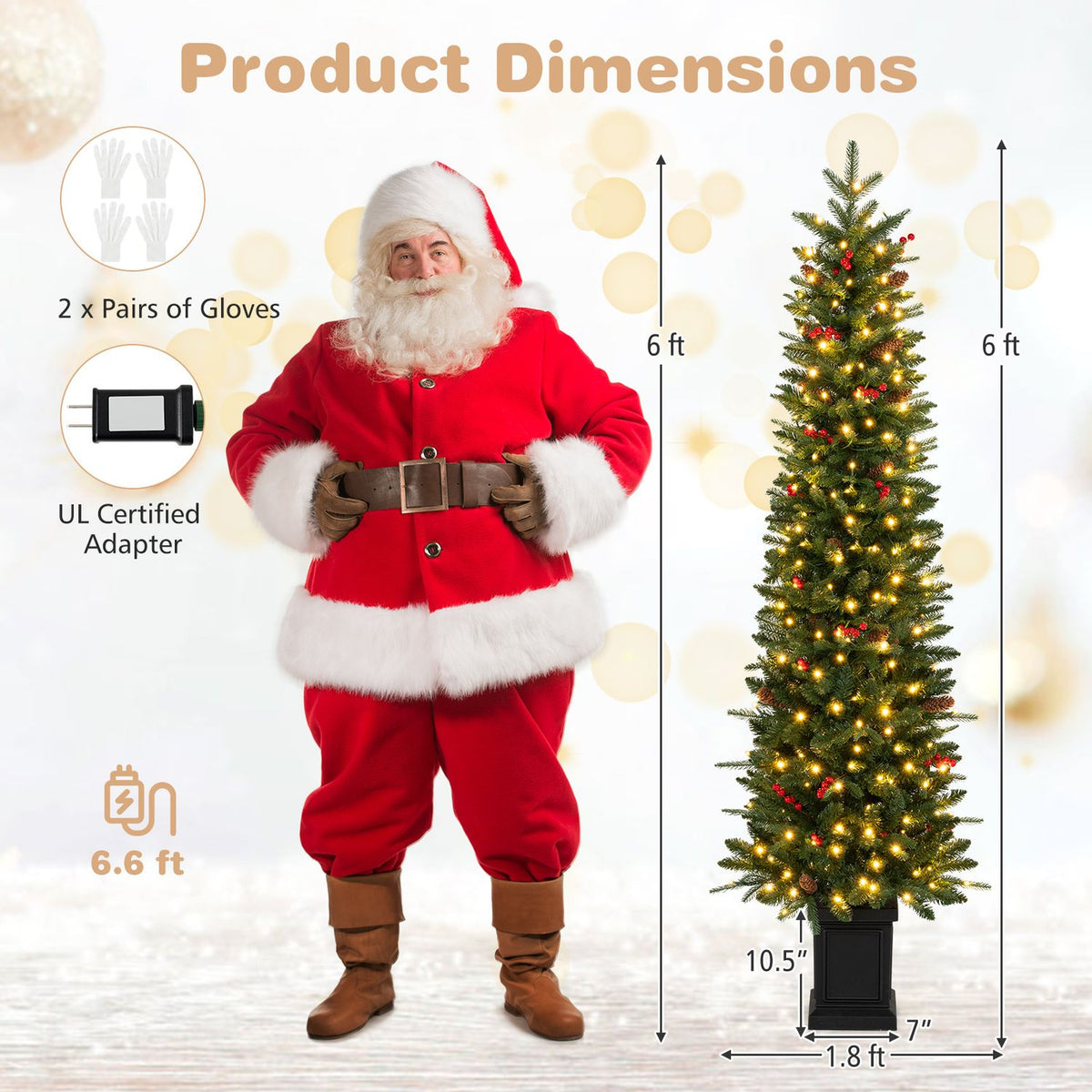 Pre-Lit Potted Artificial Christmas Tree with 100/150/200 Warm White LED Lights