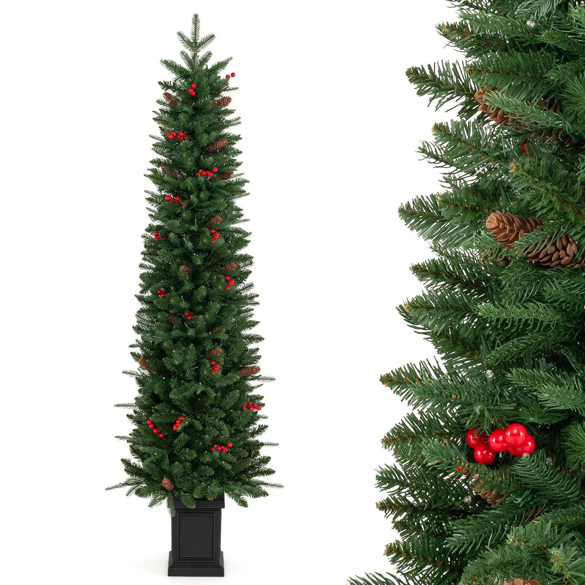 Pre-Lit Potted Artificial Christmas Tree with 100/150/200 Warm White LED Lights
