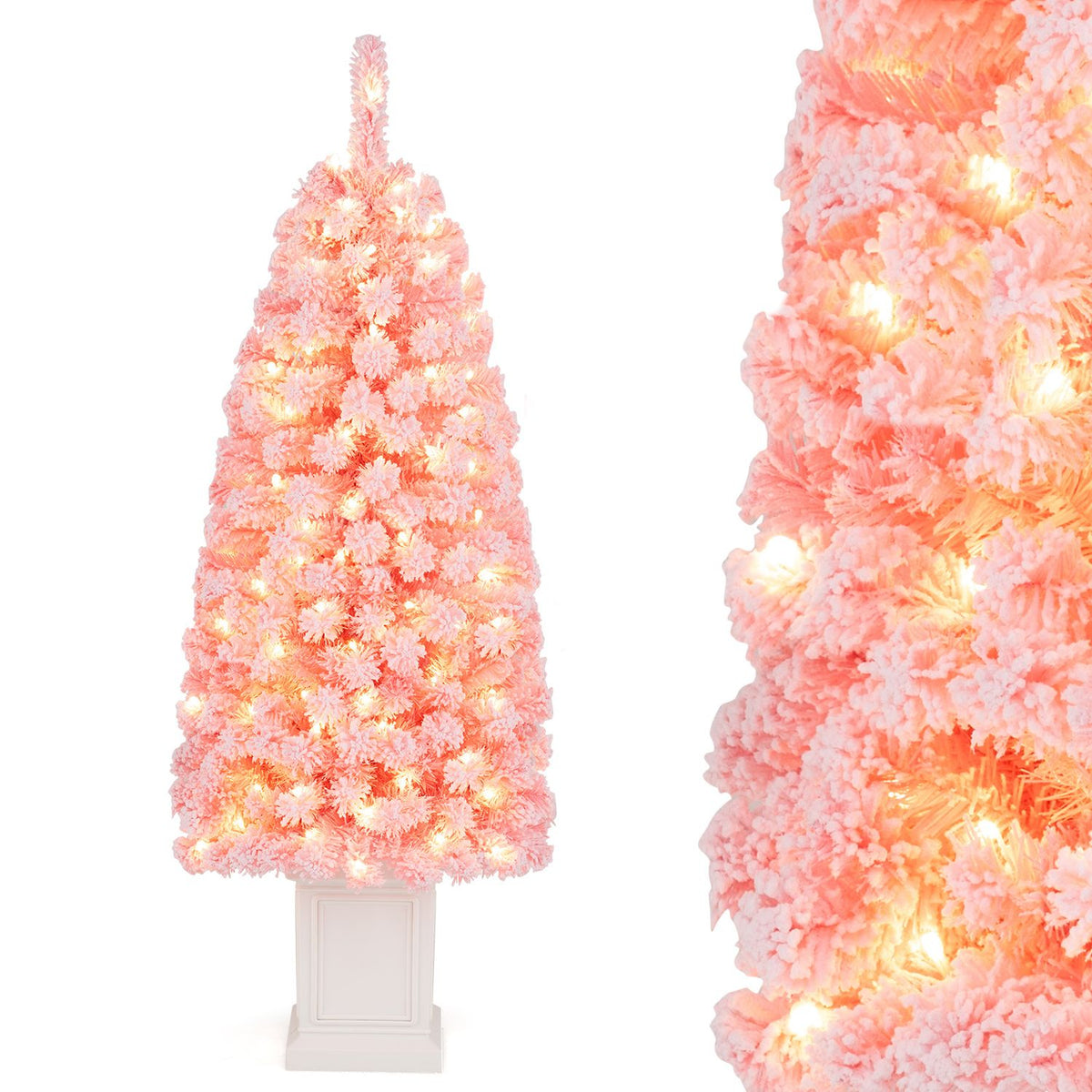 Pre-lit Potted Artificial Christmas Tree with 100/130 Warm White LED Lights