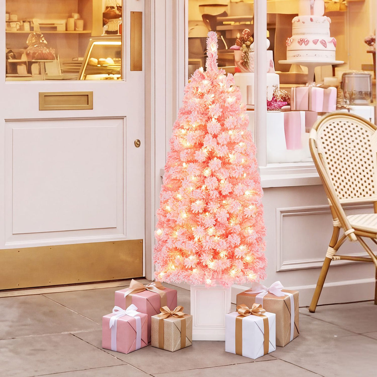 Pre-lit Potted Artificial Christmas Tree with 100/130 Warm White LED Lights