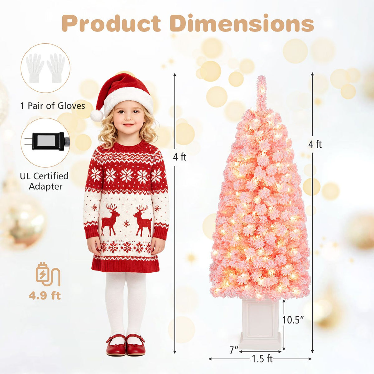 Pre-lit Potted Artificial Christmas Tree with 100/130 Warm White LED Lights
