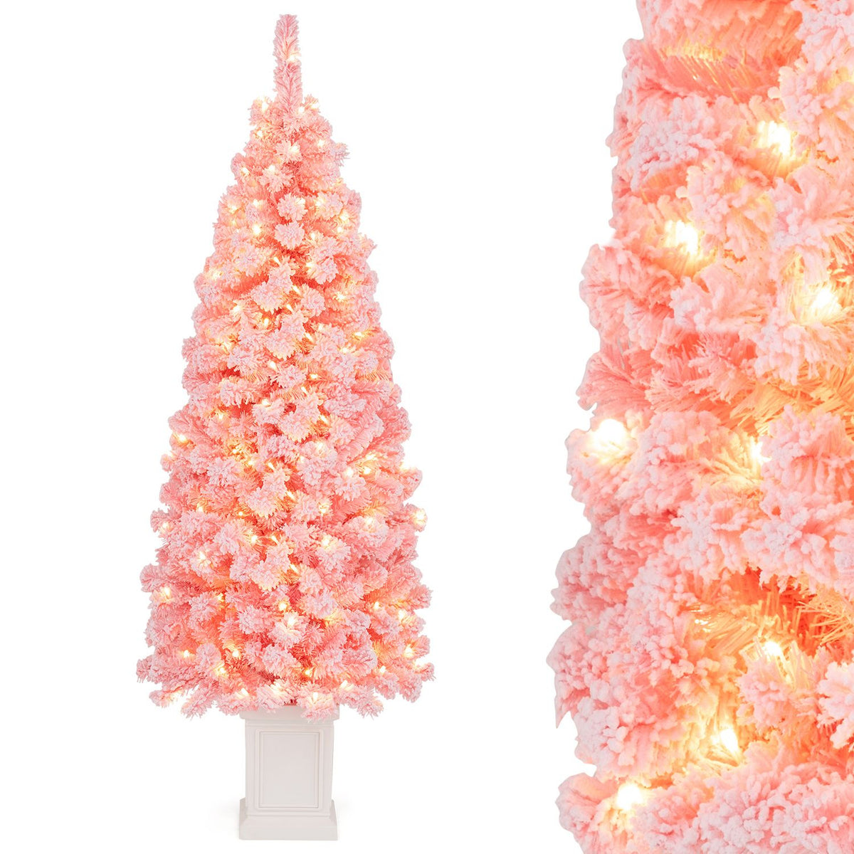 Pre-lit Potted Artificial Christmas Tree with 100/130 Warm White LED Lights