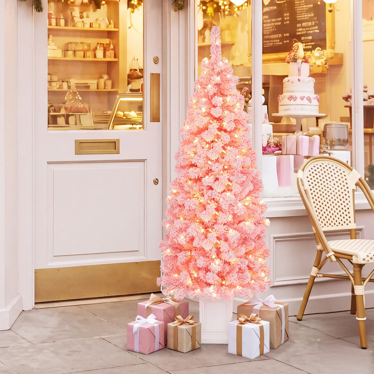 Pre-lit Potted Artificial Christmas Tree with 100/130 Warm White LED Lights