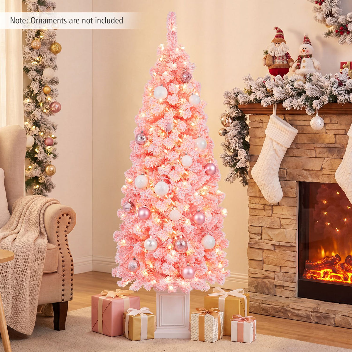 Pre-lit Potted Artificial Christmas Tree with 100/130 Warm White LED Lights