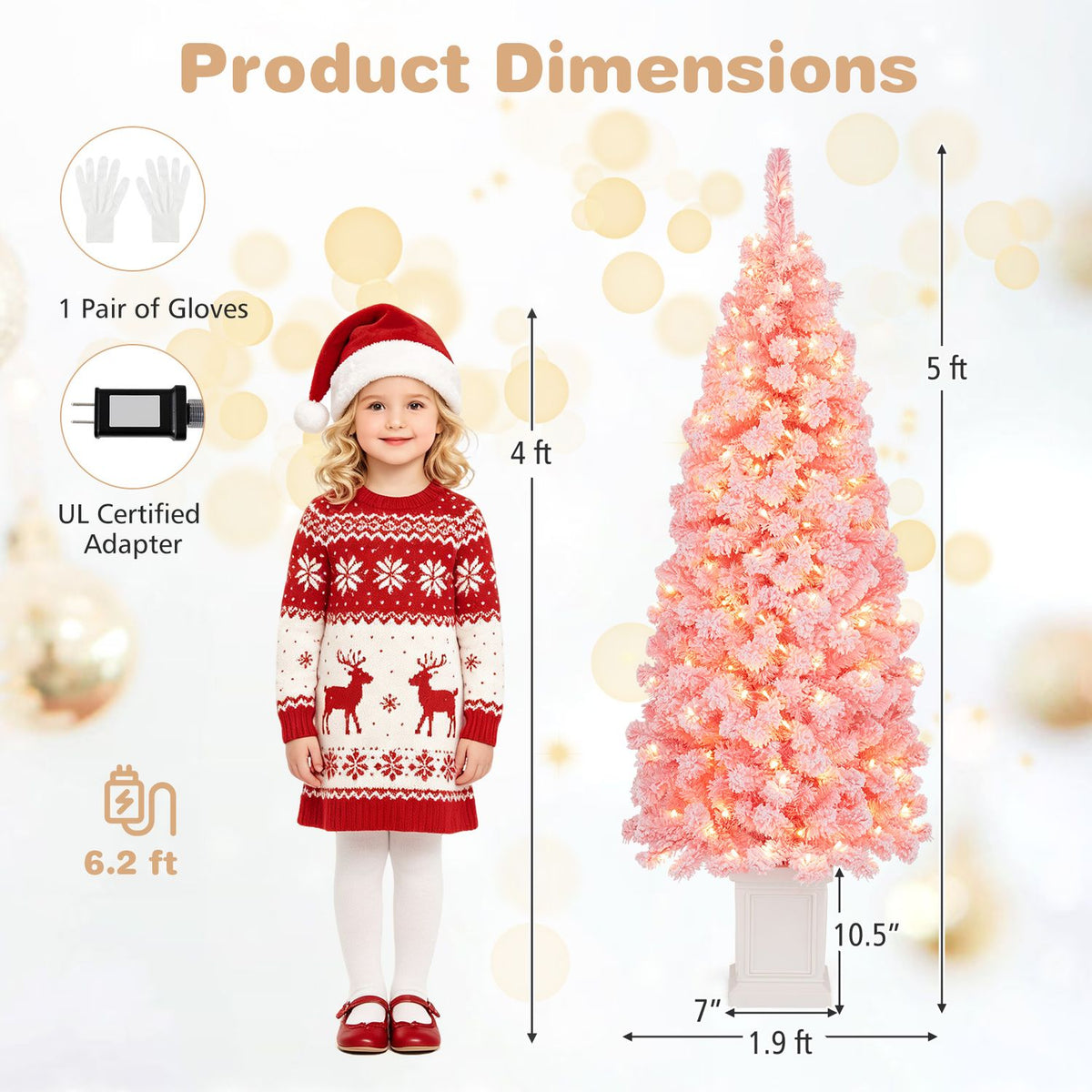 Pre-lit Potted Artificial Christmas Tree with 100/130 Warm White LED Lights