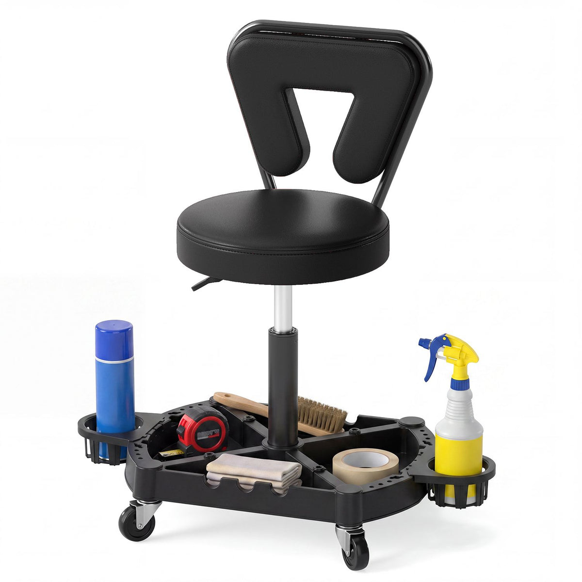 Rolling Garage Mechanic Stool with Tool Tray Storage and Padded Seat 330 LBS