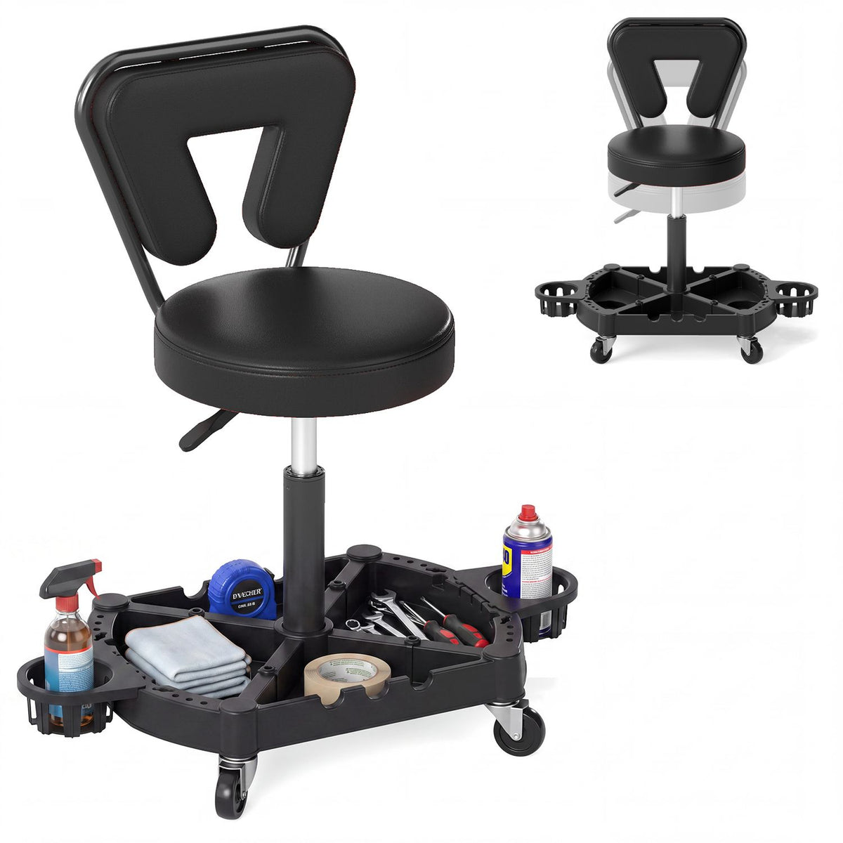 Rolling Garage Mechanic Stool with Tool Tray Storage and Padded Seat 330 LBS