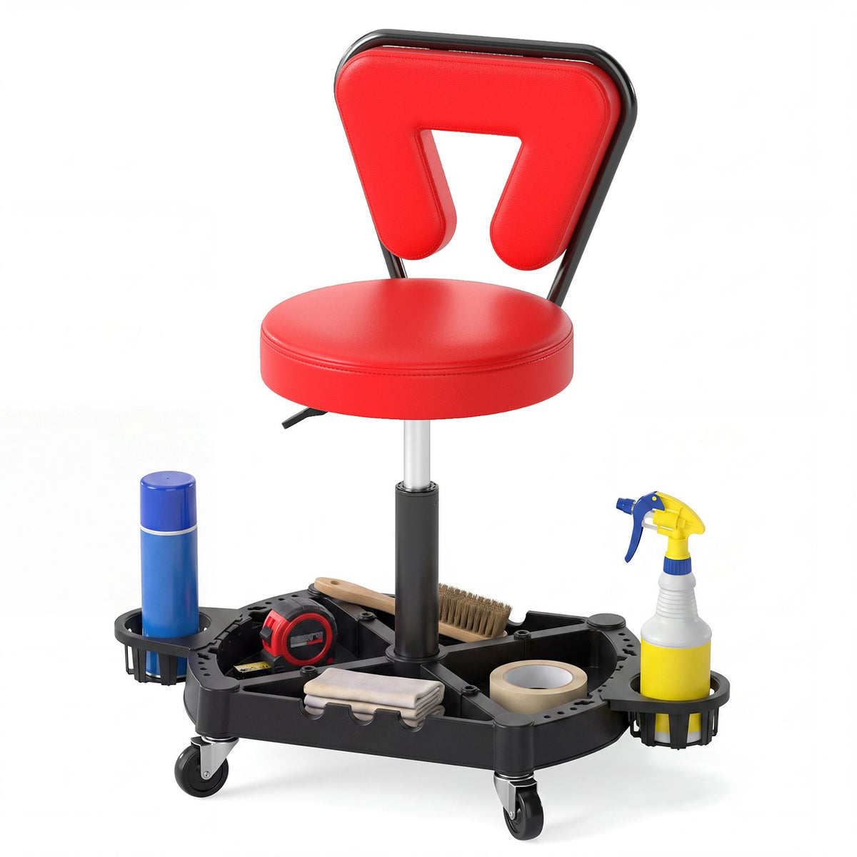 Rolling Garage Mechanic Stool with Tool Tray Storage and Padded Seat 330 LBS