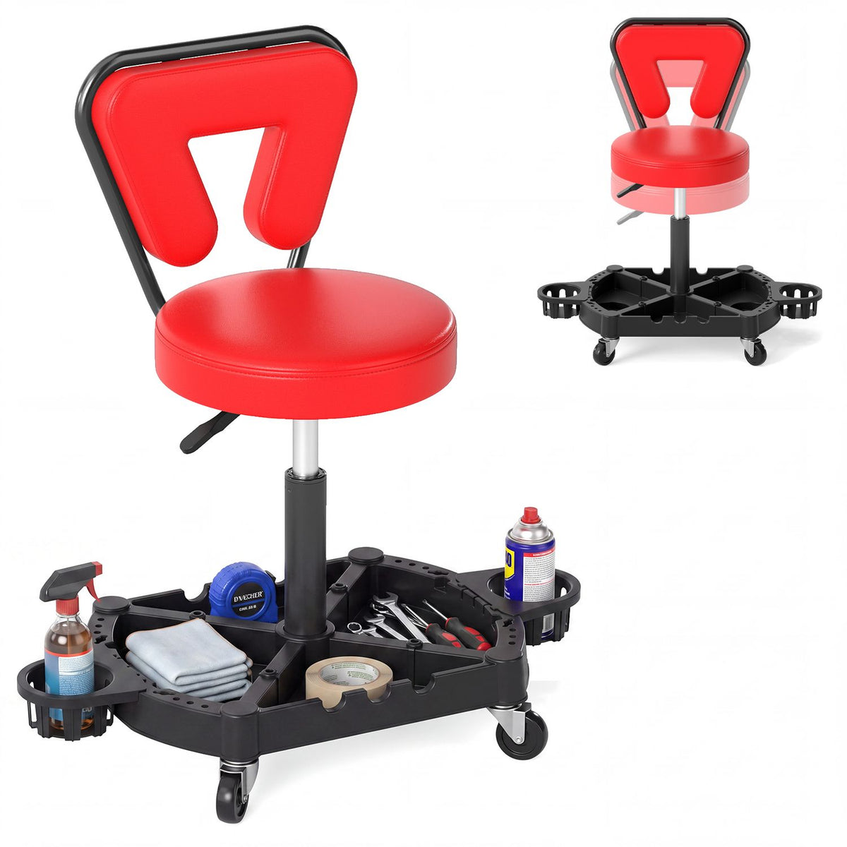 Rolling Garage Mechanic Stool with Tool Tray Storage and Padded Seat 330 LBS